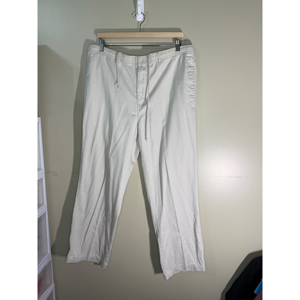 Hunt Club Mens Khaki Pants Beige Cotton Elastic Drawstring Waist Size Medium
